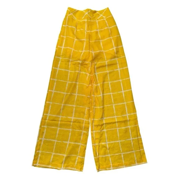 Moon River Yellow Windowpane Wide Leg Pants S High Waist Palazzo Summer NWT - Picture 3 of 8